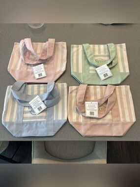 Trader Joe's Striped Canvas Tote in Pastel Pink, Blue, Green, Beige